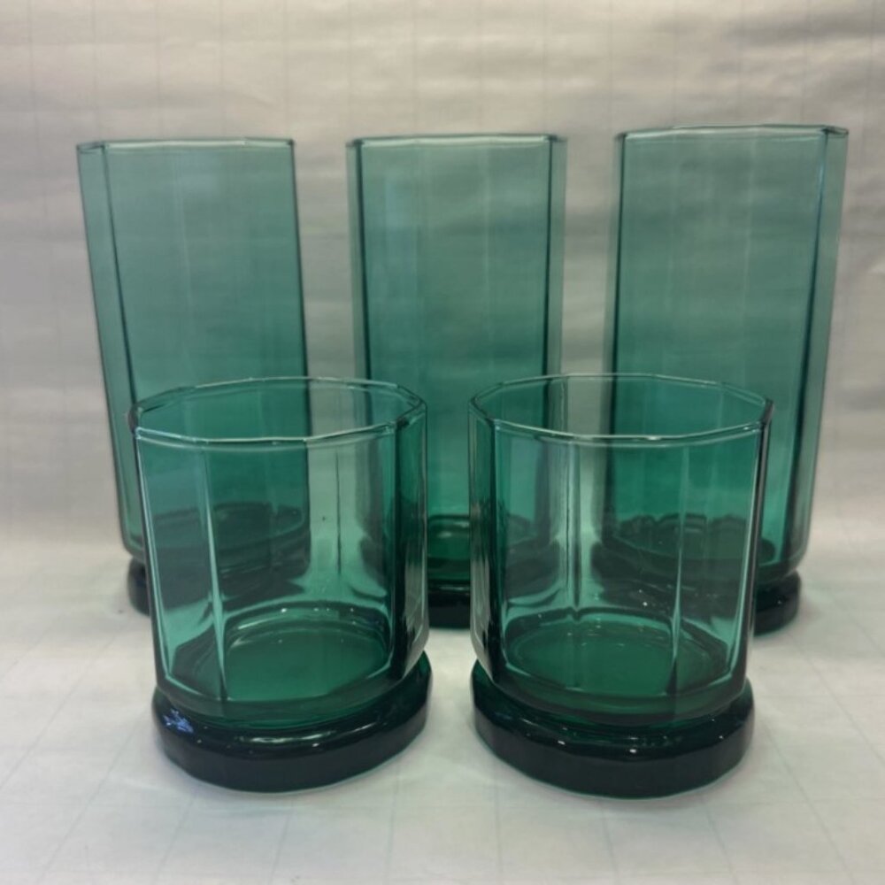 ANCHOR HOCKING Essex Emerald Green 10 panel Glass Tumblers, VTG priced per glass